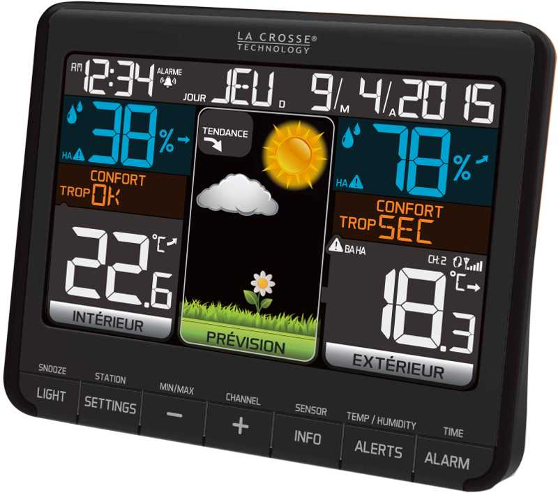 PK-WS6825+2S Station Mto   Thermo/hygro LCD Couleur, alarmes, prise USB et 3 sondes LA CROSSE TECHNOLOGY