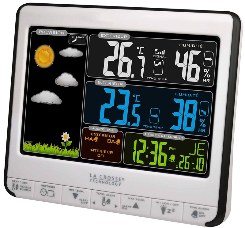 WS6826 Station Mto   Thermo/hygro LCD Couleur, alarmes et prise USB de charge LA CROSSE TECHNOLOGY